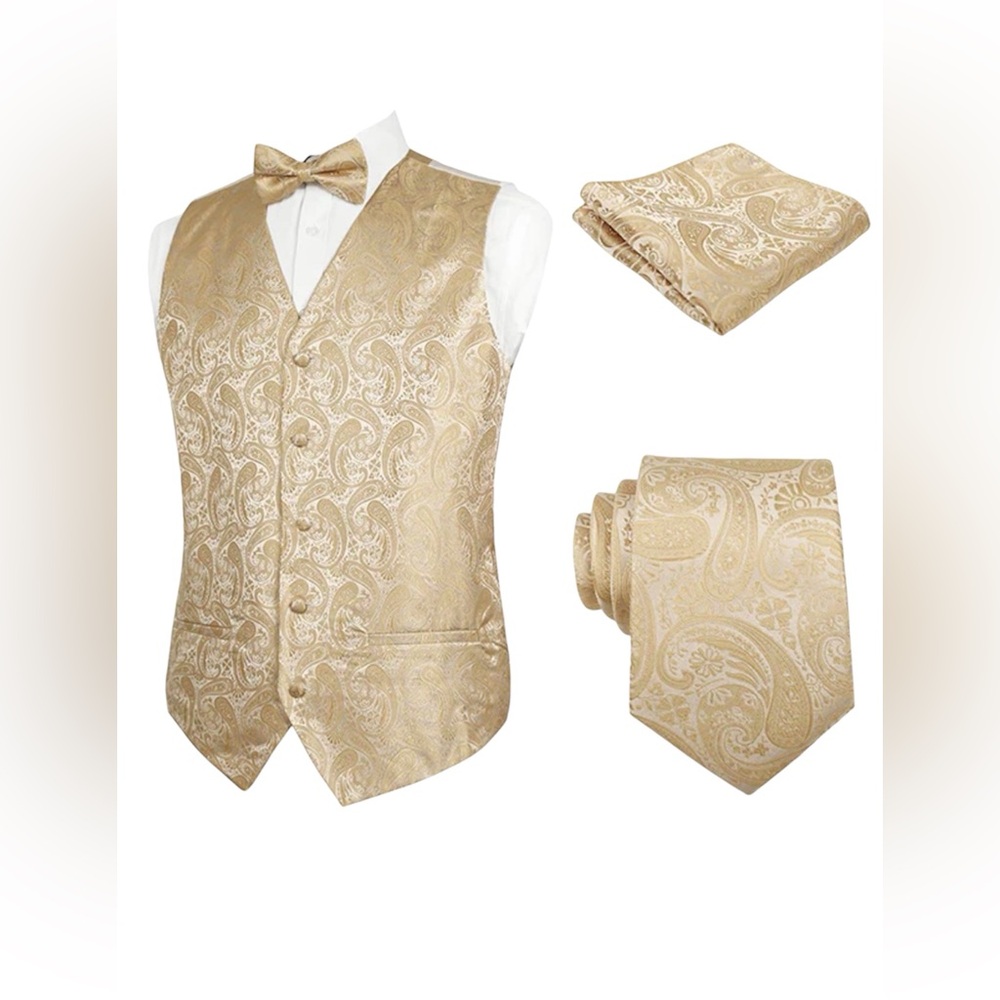 Alizeal Men’s 4-Piece Vest Set Shiny Silver Paisley 3XL NWT Formal Tuxedo Set